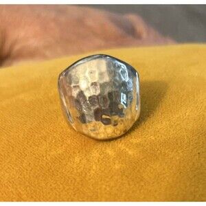 Vintage Sterling Silver ELLE Hammered Textured Ruby Statement Ring Size 7.5